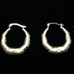 14 Karat Gold Textured Hoop Earrings